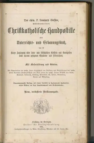 P. Leonhard Gossine v. 1905  Christkatholische Handpostille (Buch)   - siehe beschreibung !!   (28988)
