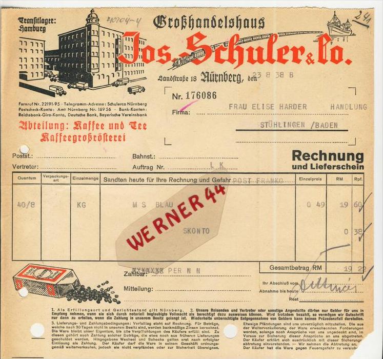 Nurnberg V 1924 Jos Schuler Co Kaffeegrossrosterei Gr Osshandel