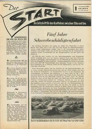 ADAC Gau Weser-Ems, Der Start  1954 - Nr. 9 -- siehe beschr. !!