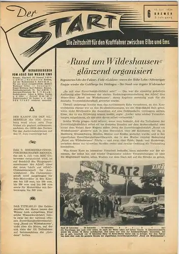 ADAC Gau Weser-Ems, Der Start  1954 - Nr. 6 -- siehe beschr. !!
