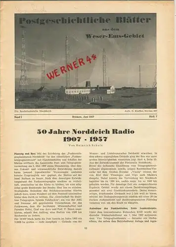 Norden-Norddeich-Postgeschichtliche Blätter aus dem Weser-Ems-Gebiet von Juli 1957  --  siehe Foto !!