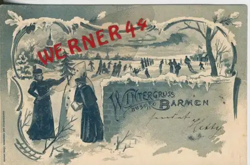 Wintergruss aus Barmen v. 1897  Eislaufen,Schneemann usw.  --  siehe Foto !!  (29400)