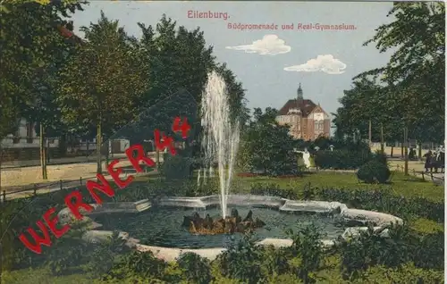 Eilenburg v. 1915  Südpromenade und Real Gymnasium  (1.W.-Feldpost-Stempel)  --  siehe Foto !!  (29452)