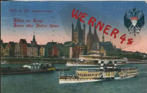 Köln v. 1917  Teil-Stadt mit Schiffe  ()  --  siehe Foto !!  (29473)
