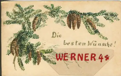 Neujahr v. 1922  Zweig mit Tannenzapfen   (Marke ansehen !)  --  siehe Foto !!  (29476)