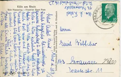 Köln v. 1963  Ecke Hansaring-Friedrich  Ebert Platz  --  siehe Foto !!  (29200)