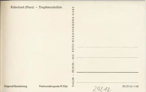 Rübeland v. 1960  Baumanns-Höhle  --  siehe Foto !!  (29212)