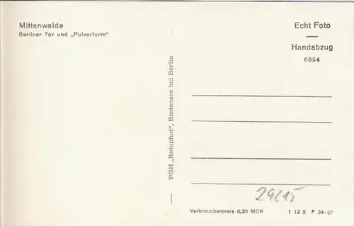 Mittenwalde v. 1967  Berliner Tor und "Pulverturm"  --  siehe Foto !!  (29215)