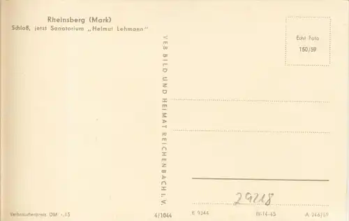 Rheinsberg v. 1959  Schloß - jetzt Sanatorium "Helmut Lehmann" --  siehe Foto !!  (29218)