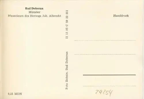 Bad Doberan v. 1966  Mausoleum des Herzogs Joh. Albrecht  --  siehe Foto !!  (29254)