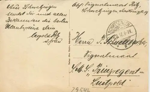 Schwelzingen v. 1917  Hirschgruppe und Gr. Schloß  (1.W.-Feldpost-Stempel)  --  siehe Foto !!  (29546)