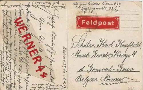 Berlin --- Feldpoststempel mit Bataillons-Anschrift -- 1. Weltkrieg  (Postkarte) --  siehe Foto !!  (44)