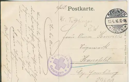 Geisingen v. 1916  Fürstl. Fürstenberg`sches Schloß - Wartenberg  --  siehe Foto !!  (29601)