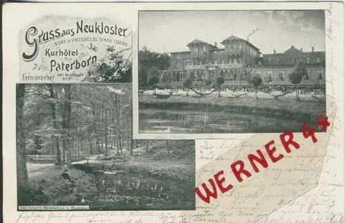 Gruss aus Neukloster v. 1900  Kurhotel Paterborn-Unterelbischen Eisenbahn -- siehe Foto !!  (29920)
