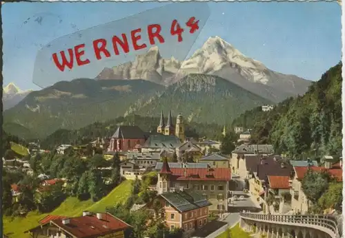 Berchtesgaden v. 1961  Teil-Stadt-Ansicht mit Watzmann  --  siehe Foto !!  (30380)