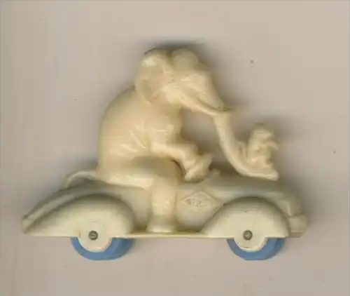 Margarinefiguer v. 1955  Elefant mit Affen auf dem Roller, mit blaue Räder  --  siehe Foto !!  (M-4)