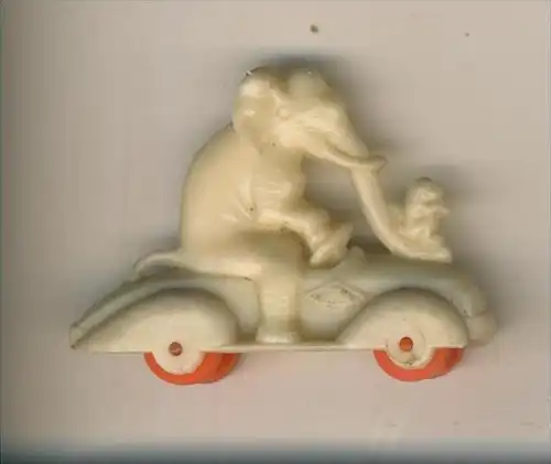 Margarinefiguer v. 1955  Elefant mit Affen auf dem Roller, mit rote Räder  --  siehe Foto !!  (M-5)