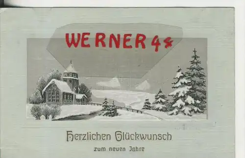 Neujahr v. 1912  Winterlandschaft mit einer Kirche  (30899-12)