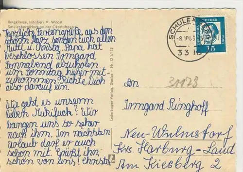 Schulenberg / Harz v. 1963  Bergklause,Inh. H. Woost  (31178)