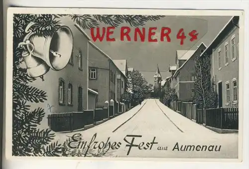 Aumenau v. 1950  Strassensicht im Winter (Weihnachtskarte) (31294)