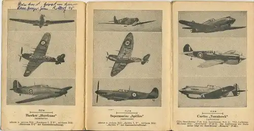 Britische Frontflugzeuge v. 1942  Falttafel für den Flugerkennungsdienst -Tafel I