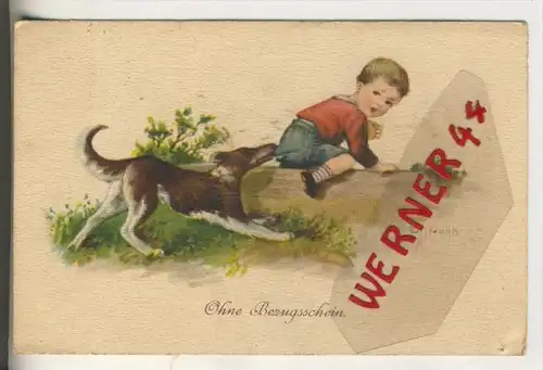 Hund beißt einen kleinen Jungen in die Hose v. 1918    (318011)