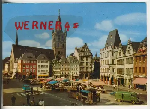 Trier v. 1965 Marktplatz mit Stände und Geschäfte,Apotheke,Kaisers,Schirme Kochan  (36791)