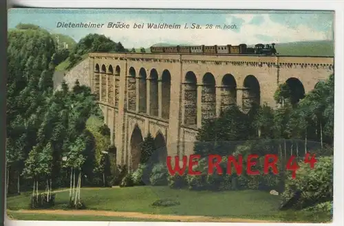 Waldheim v. 1911  Dietenheimer Brücke mit Zug   (37843)