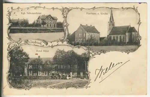 Rütenbrock v. 1905  Kgl. Nebenzollamt,Pfarrhaus & Kirche,Hotel Büter  (3002A)