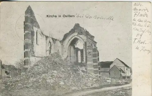 Ovillers v. 1915  Zerstörte Kirche in Ovillers  (1.Weltk.)  (42912)
