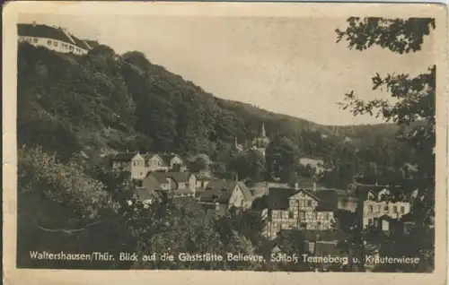 Waltershausen v. 1955  Blick auf die Gaststätte Bellevue ,Schloß Tenneberg und Kräterwiese  (43692)