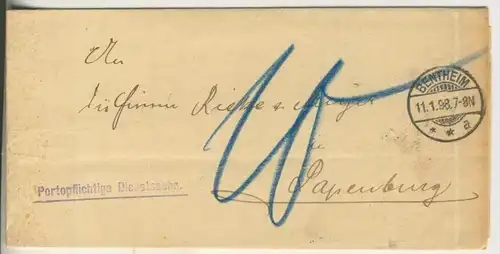 Brief von Bentheim von 1898 nach Papenburg nach Rieke & Meyer (949-N)