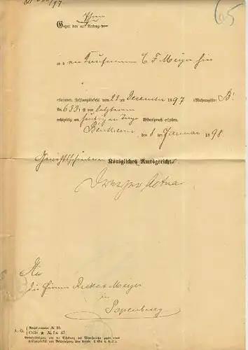 Brief von Bentheim von 1898 nach Papenburg nach Rieke & Meyer (949-N)