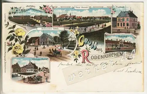 Gruss aus Rodenkirchen v. 1899  Marktplatz,Dorf,Postamt,Hotel Schmedes,Bahnhof,Gasthof Neuhaus  (1318)