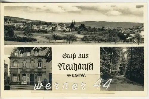 Gruss aus Neuhäusel v. 1938  Dorf,Gasthof,Allee (2098)