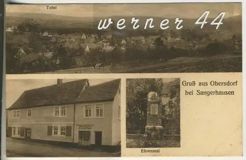 Gruss aus Obersdorf bei Sangerhausen v. 1931  Dorfansicht,Ehrenmal,Schwarz und Weißbäckerei,Inh. Franz Bösel  (2899)