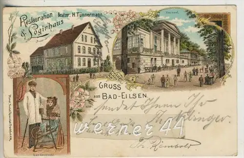 Gruss aus Bad Eilsen v.1903  Restaurant und Logierhaus,Bes. Tünnermann,Kursaal,Landestracht  (5682)