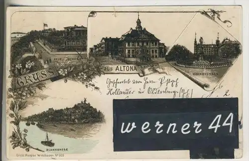Gruss aus Altona v. 1895  Neue Grenville,Rathaus,Behnbrunnen,Blankenese (5787)