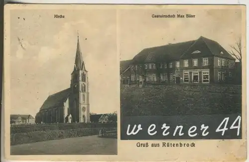 Rütenbrock v.1926  Gastwirthaus Max Büter und die Kirche (10465)