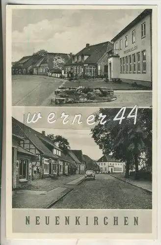 Neuenkirchen v.1958 Strassensicht mit der Kreissparkasse, Strassensicht mit Geschäft Pagelsang (13972)
