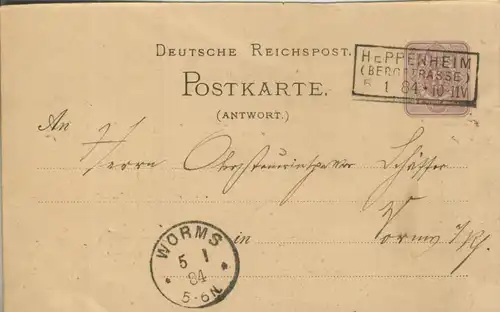 Heppenheim v. 1884  Reichspost-Karte  (51031)