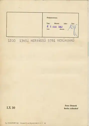 Telegramm der DDR v. 1967  Vogelnest  (51114)