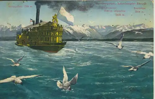 Starnberg v. 1912  Starnberger See mit Salondampfer Bavaria (53254)