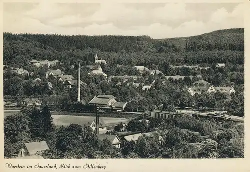 Warstein v. 1952  Teil-Stadt-Ansicht mit Bahnhof  (53512)
