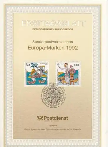 BRD - ETB (Ersttagsblatt) 16/1992 Michel 1608 / 1609 - CEPT 1992