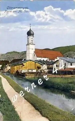 Oberammergau v. 1928  Partie am Mühlbach  -  siehe Foto !! (26661)