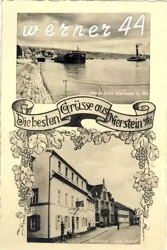 Nierstein v. 1956  Gasthaus "Zum Schiff"  & Hafen --  siehe Foto !!  (32099-17)