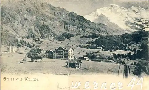 Gruss aus Wengen v, 1906  Dorf & Hotel -- siehe Foto !!  (32159)