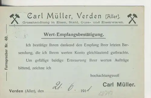 Verden / Aller v. 1911   Carl Müller,Großhandlung Stahl,Guss- und Eisenwaren  (Postkarte)   ---  siehe Foto !!   (28740)