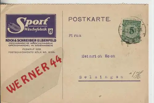 Elberfeld v. 1924  Koch & Schreiber, Sport Wäschefabrik    (Postkarte)   ---  siehe Foto !!   (28789)